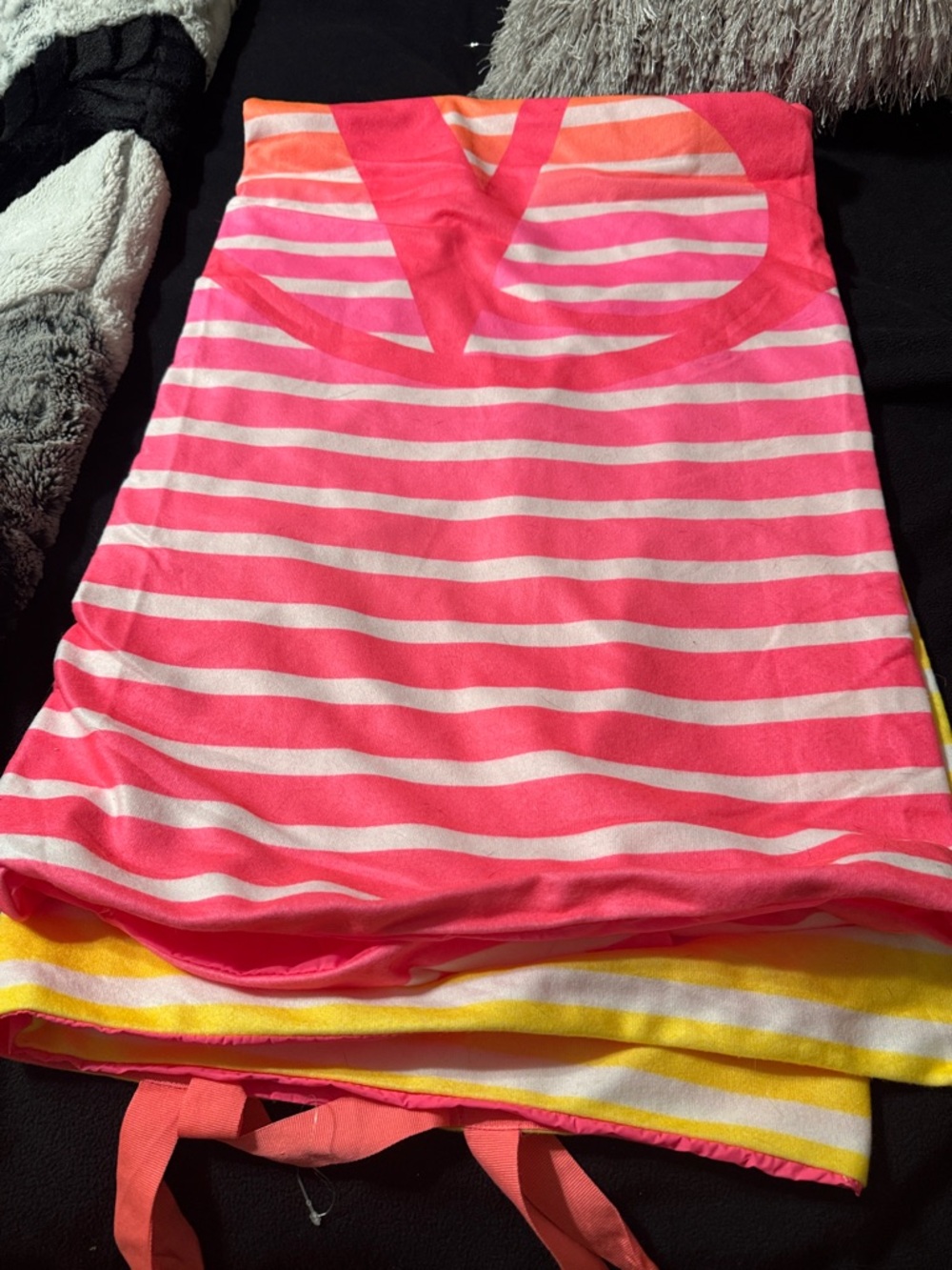 Victoria's Secret Pink and White Striped Beach mat with Yellow Accent